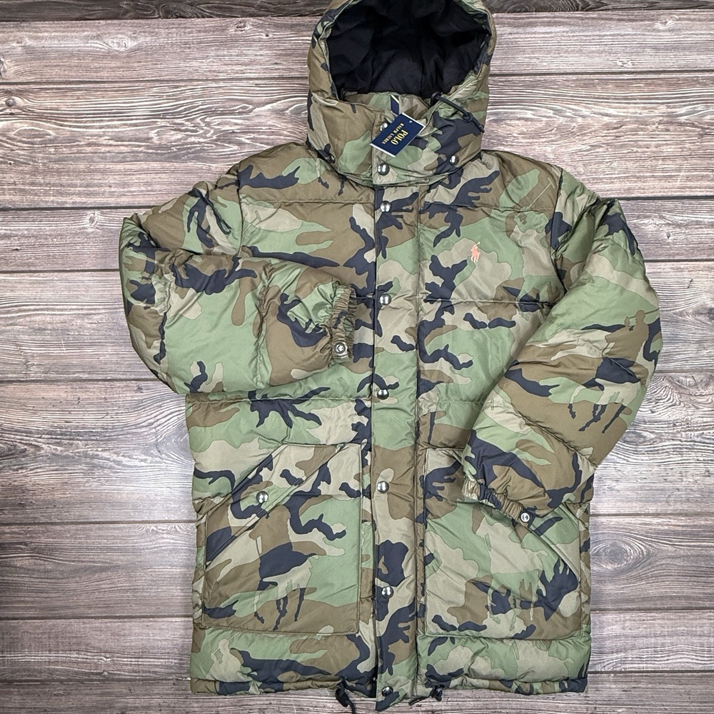 Polo Ralph Lauren Boulder Down Puffer Jacket Coat Hooded Camo Small NEW $498